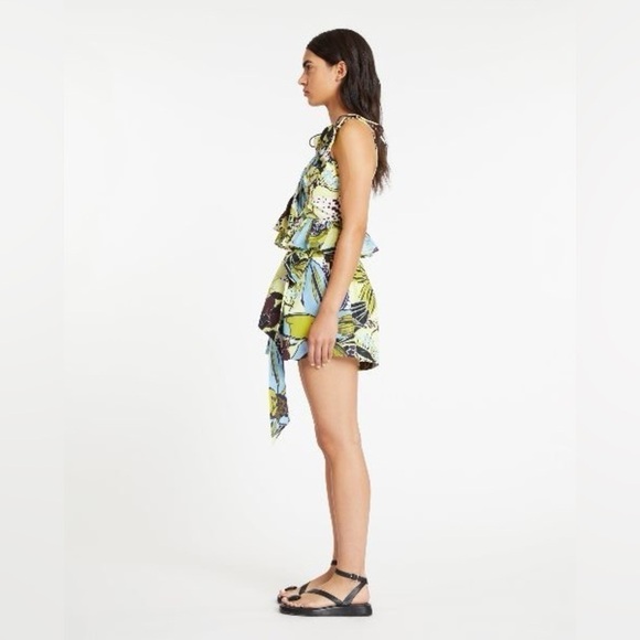 Tanya Taylor Claudette Tie-Shoulder Ruffle Peplum Tank Top in Zest NWT! - Picture 6 of 14